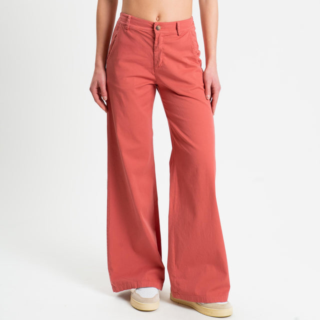Zeroassoluto-Pantalone LILLY palazzo cotone elasticizzato - lipstick