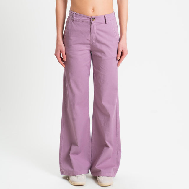 Zeroassoluto-Pantalone LILLY palazzo cotone elasticizzato - mauve
