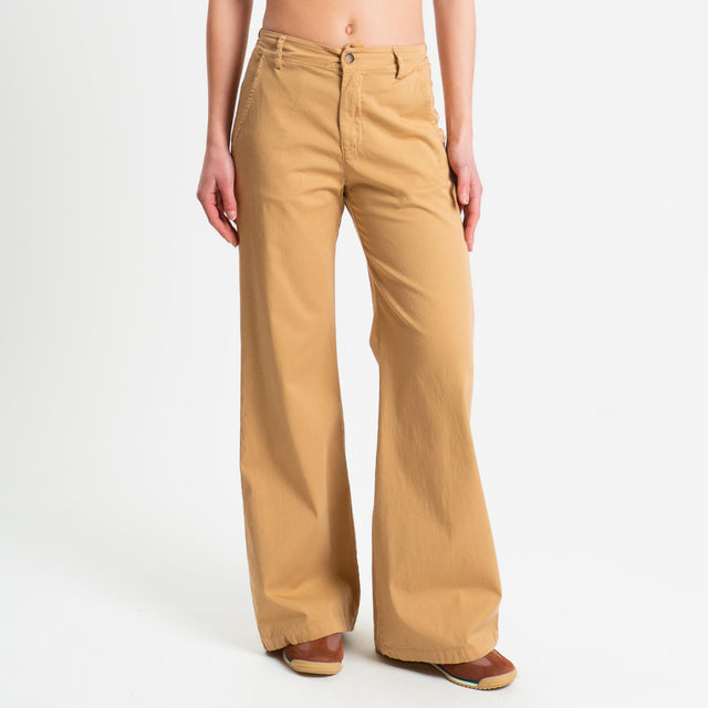 Zeroassoluto-Pantalone LILLY palazzo cotone elasticizzato - miele