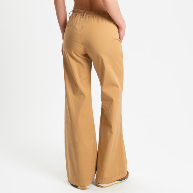 Zeroassoluto-Pantalone LILLY palazzo cotone elasticizzato - miele