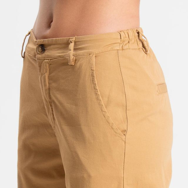 Zeroassoluto-Pantalone LILLY palazzo cotone elasticizzato - miele