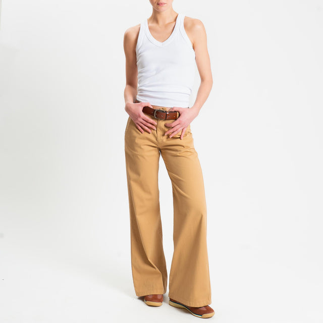 Zeroassoluto-Pantalone LILLY palazzo cotone elasticizzato - miele