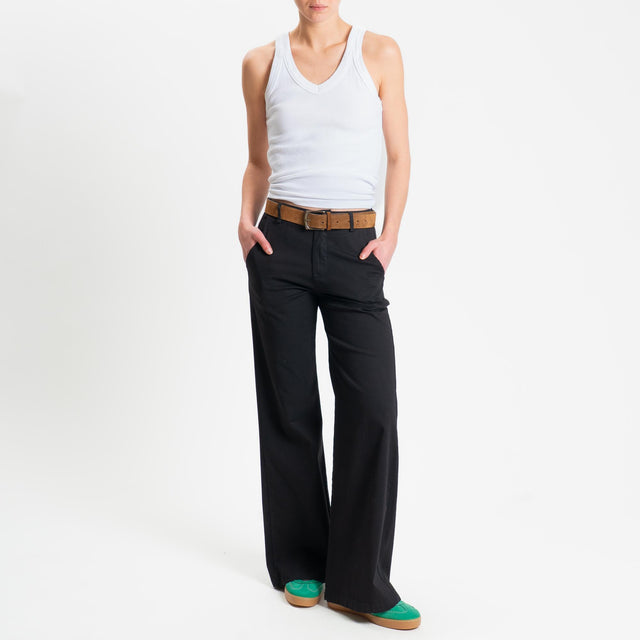 Zeroassoluto-Pantalone LILLY palazzo cotone elasticizzato - nero