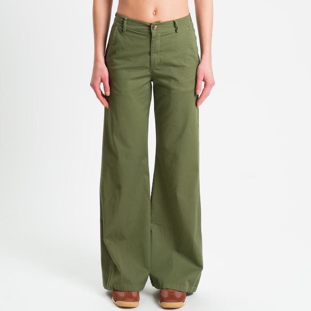 Zeroassoluto-Pantalone LILLY palazzo cotone elasticizzato - olive
