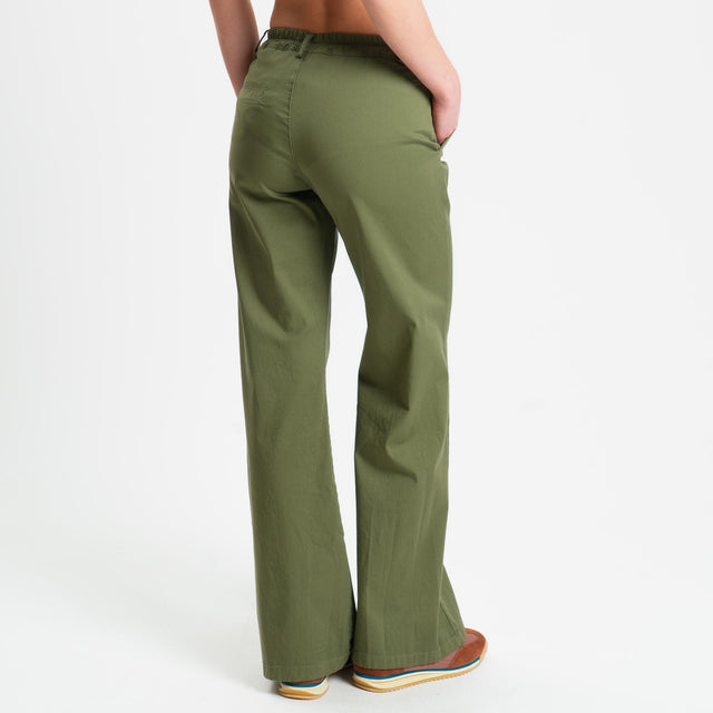 Zeroassoluto-Pantalone LILLY palazzo cotone elasticizzato - olive