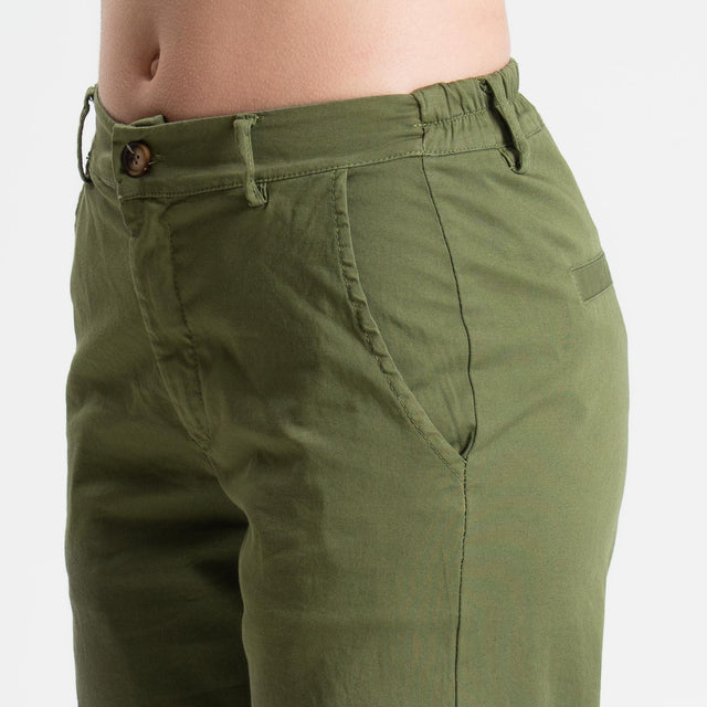 Zeroassoluto-Pantalone LILLY palazzo cotone elasticizzato - olive