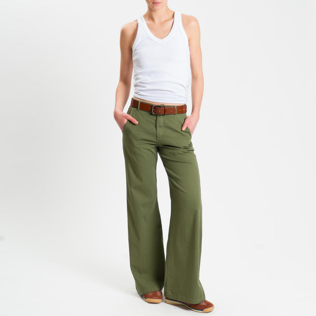 Zeroassoluto-Pantalone LILLY palazzo cotone elasticizzato - olive