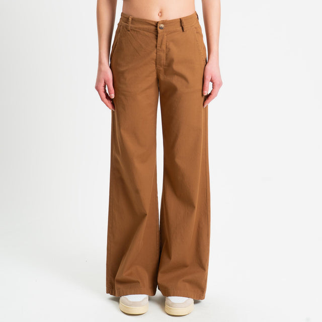 Zeroassoluto-Pantalone LILLY palazzo cotone elasticizzato - sughero