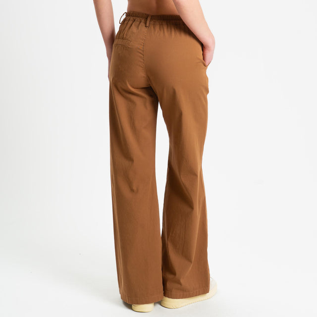 Zeroassoluto-Pantalone LILLY palazzo cotone elasticizzato - sughero