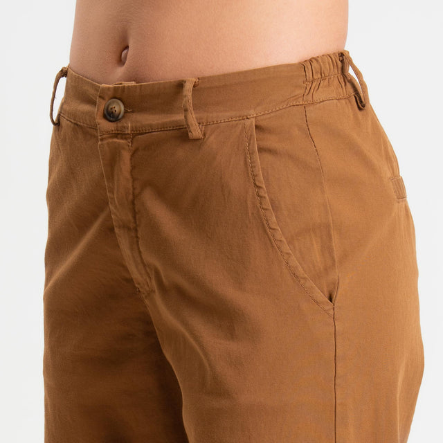 Zeroassoluto-Pantalone LILLY palazzo cotone elasticizzato - sughero