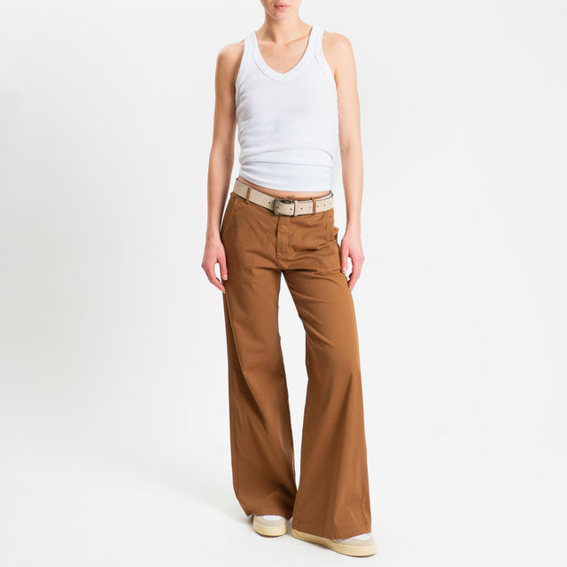 Zeroassoluto-Pantalone LILLY palazzo cotone elasticizzato - sughero