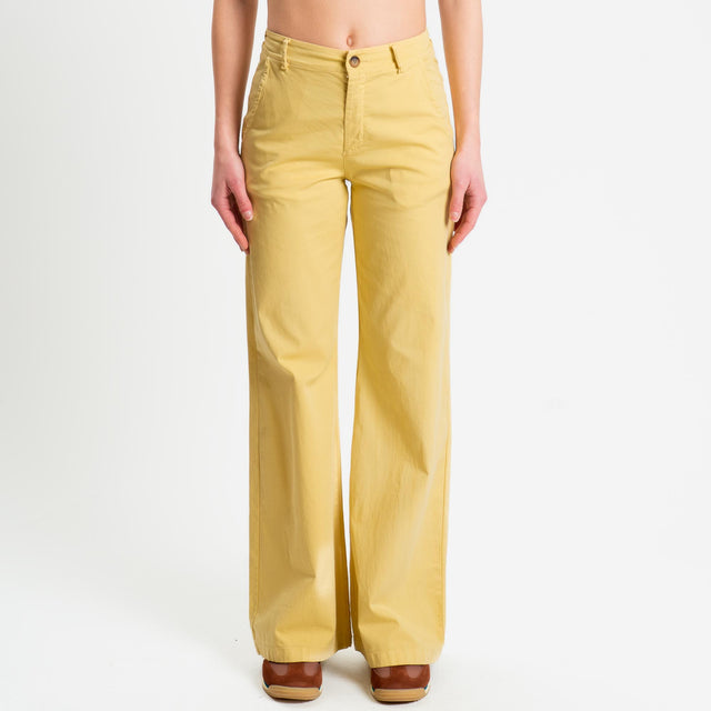 Zeroassoluto-Pantalone LILLY palazzo cotone elasticizzato - yellow