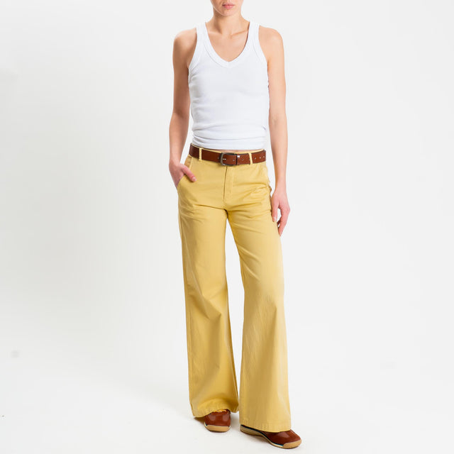 Zeroassoluto-Pantalone LILLY palazzo cotone elasticizzato - yellow