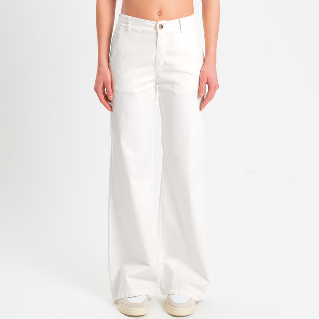 Zeroassoluto-Pantalone LILLY palazzo cotone elasticizzato - bianco