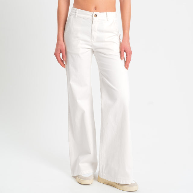 Zeroassoluto-Pantalone LILLY palazzo cotone elasticizzato - bianco