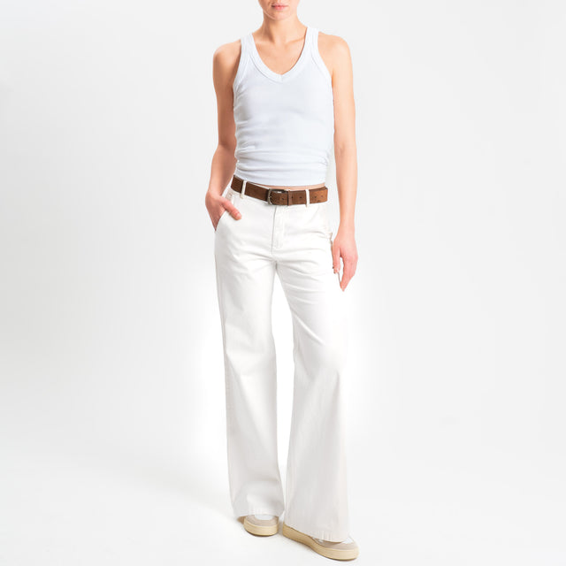 Zeroassoluto-Pantalone LILLY palazzo cotone elasticizzato - bianco