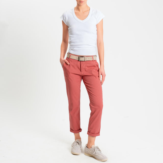 Zeroassoluto- Pantalone LOIS chino cotone elastici - lipstick