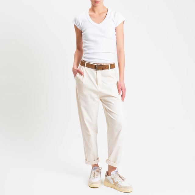 Zeroassoluto-Pantalone LOLA elastico dietro cotone elasticizzato - burro