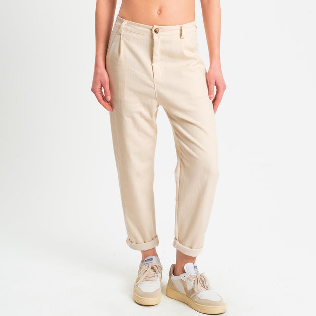 Zeroassoluto-Pantalone LOLA boyfriend chambray elasticizzato - burro