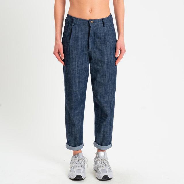 Zeroassoluto-Pantalone LOLA boyfriend chambray elasticizzato - denim blu