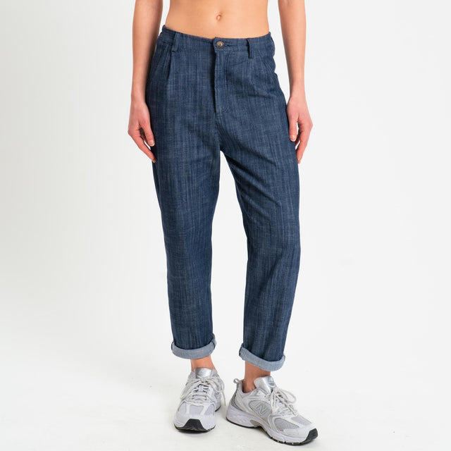 Zeroassoluto-Pantalone LOLA boyfriend chambray elasticizzato - denim blu