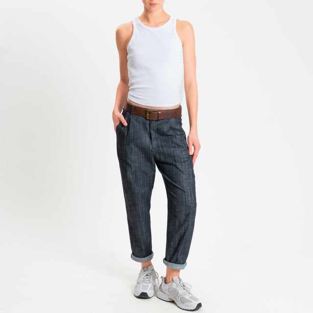 Zeroassoluto-Pantalone LOLA boyfriend chambray elasticizzato - denim nero