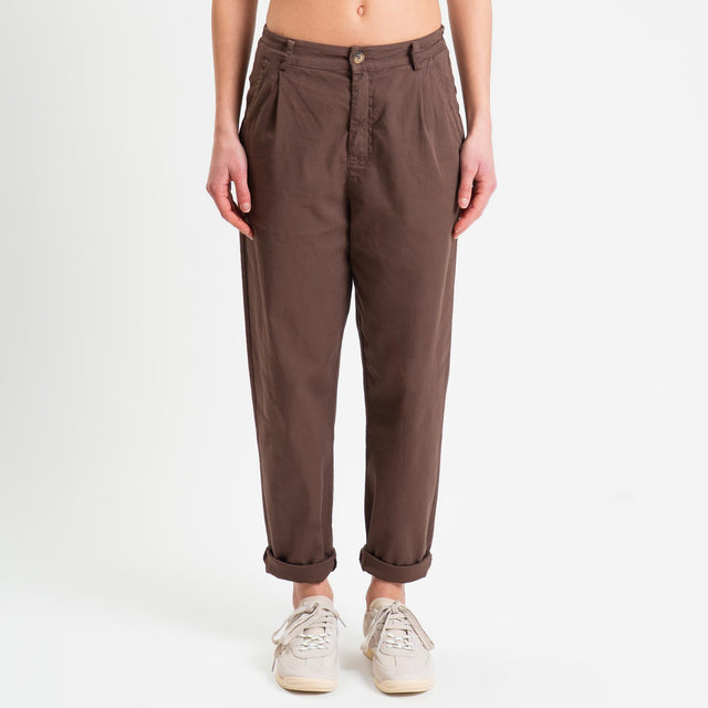 Zeroassoluto-Pantalone LOLA elastico dietro cotone elasticizzato - choco