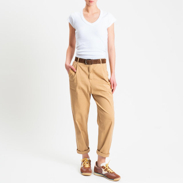 ZZeroassoluto-Pantalone LOLA elastico dietro cotone elasticizzato - miele