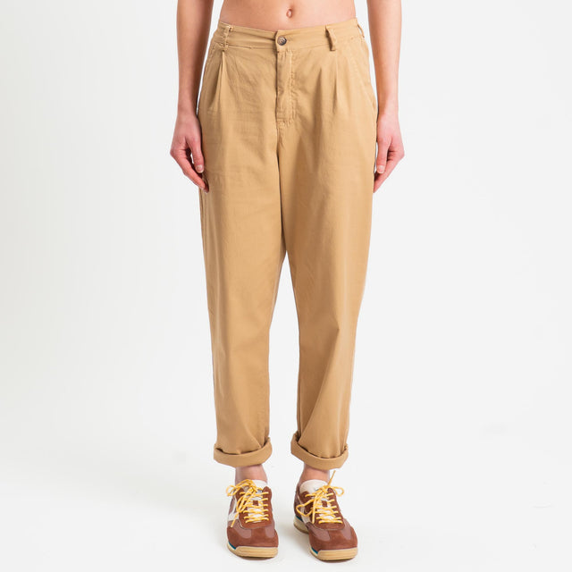 ZZeroassoluto-Pantalone LOLA elastico dietro cotone elasticizzato - miele