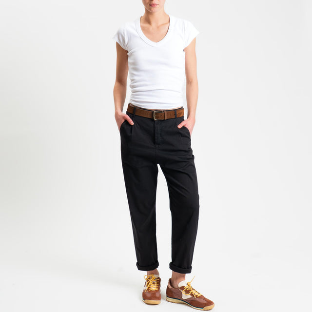 Zeroassoluto-Pantalone LOLA elastico dietro cotone elasticizzato - Nero