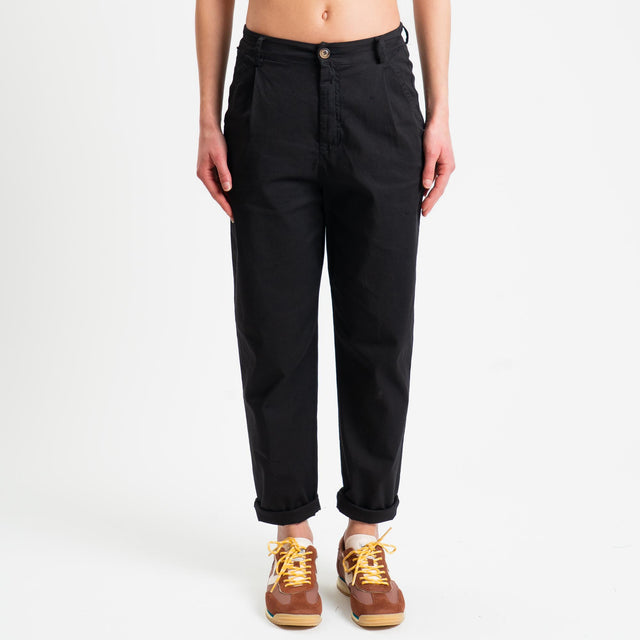 Zeroassoluto-Pantalone LOLA elastico dietro cotone elasticizzato - Nero