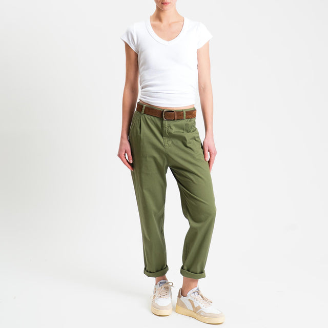 Zeroassoluto-Pantalone LOLA elastico dietro cotone elasticizzato - olive