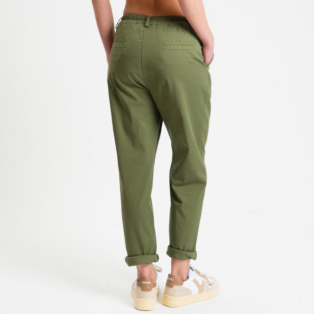 Zeroassoluto-Pantalone LOLA elastico dietro cotone elasticizzato - olive