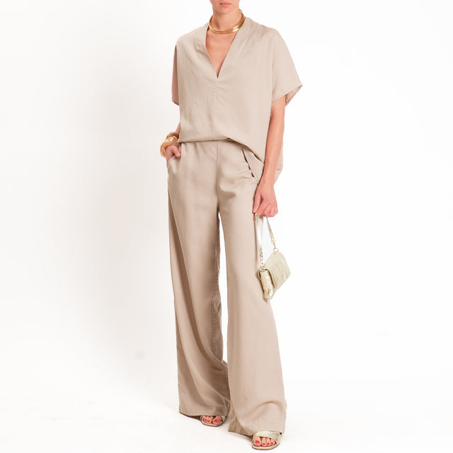 Zeroassoluto-Blusa LUDO misto lino scollo v - desert
