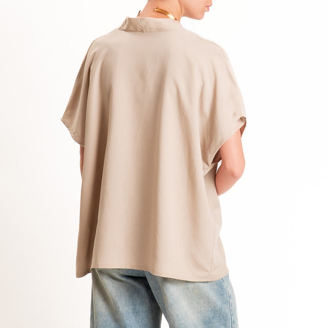 Zeroassoluto-Blusa LUDO misto lino scollo v - desert