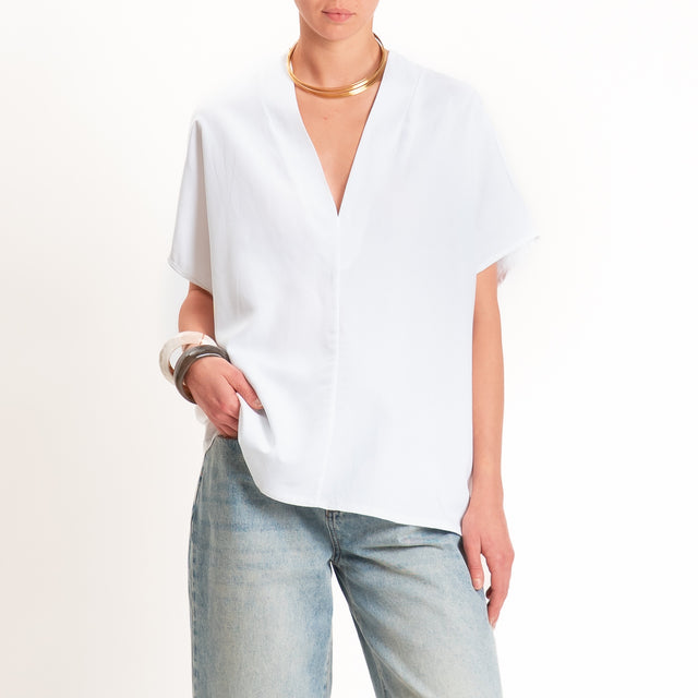 Zeroassoluto-Blusa LUDO misto lino scollo v - bianco