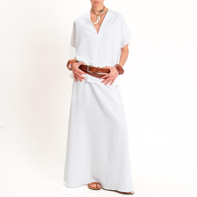 Zeroassoluto-Blusa LUDO misto lino scollo v - bianco