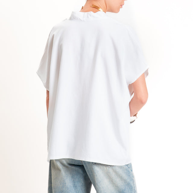 Zeroassoluto-Blusa LUDO misto lino scollo v - bianco