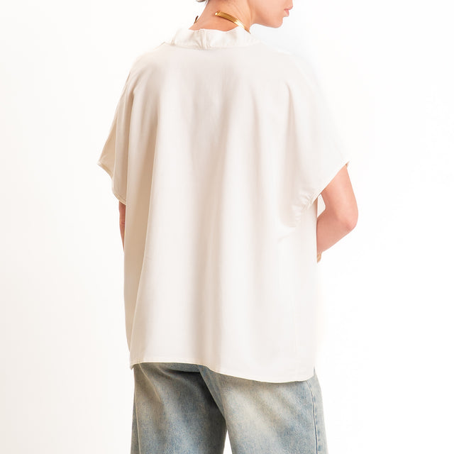 Zeroassoluto-Blusa LUDO misto lino scollo v - burro