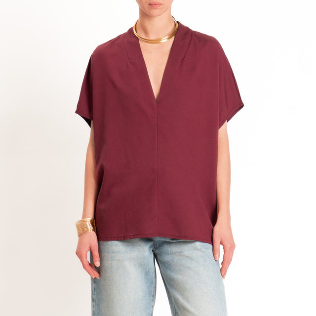Zeroassoluto-Blusa LUDO misto lino scollo v - vino