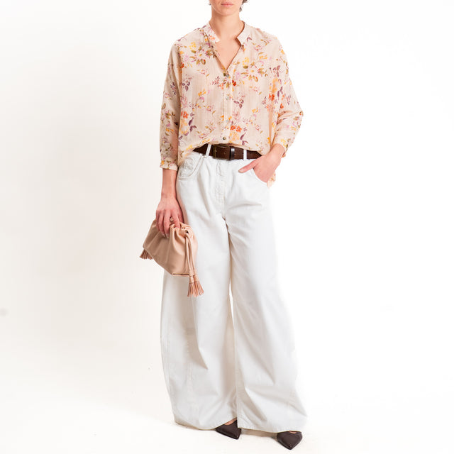 Zeroassoluto-Camicia MAIA mussola seta/cotone - fiori cipria/mauve