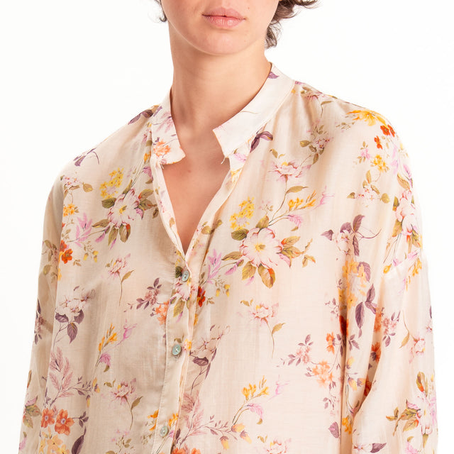 Zeroassoluto-Camicia MAIA mussola seta/cotone - fiori cipria/mauve