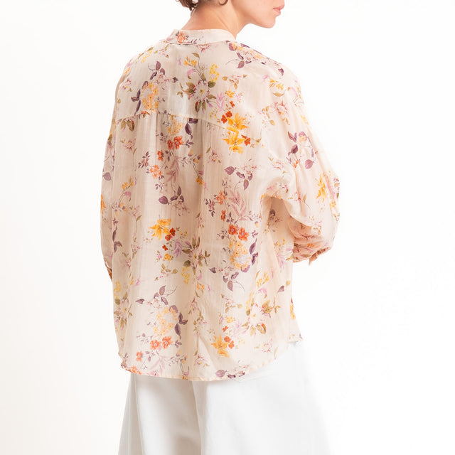 Zeroassoluto-Camicia MAIA mussola seta/cotone - fiori cipria/mauve