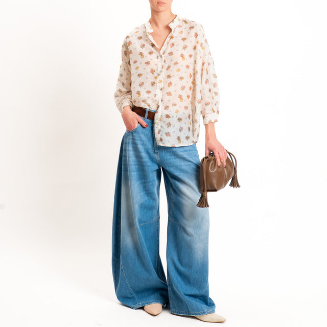 Zeroassoluto-Camicia MAIA mussola seta/cotone - fiori burro/blush/militare