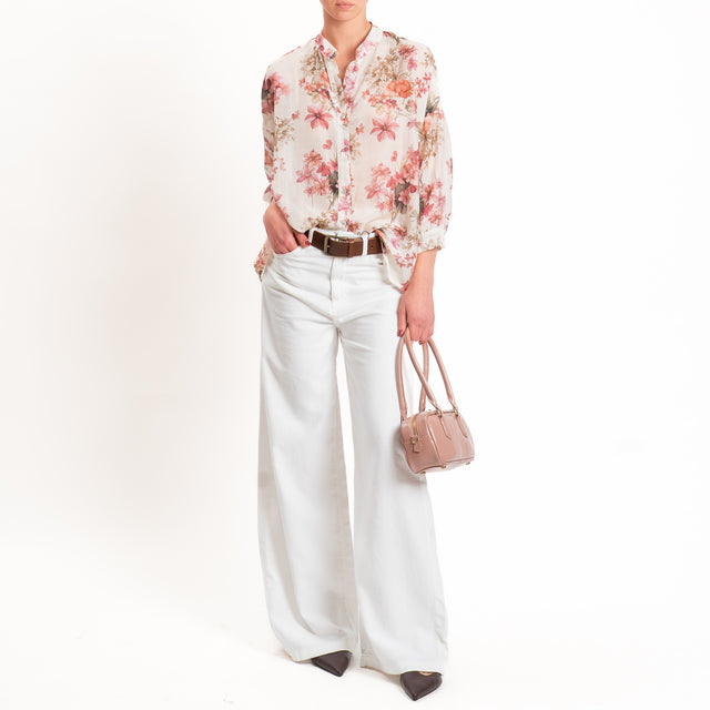 Zeroassoluto-Camicia MAIA mussola seta/cotone - floreale latte/blush