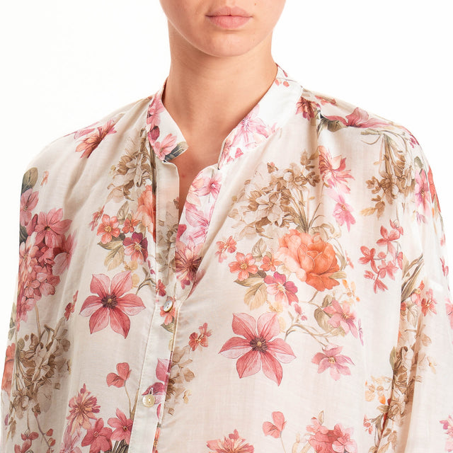 Zeroassoluto-Camicia MAIA mussola seta/cotone - floreale latte/blush
