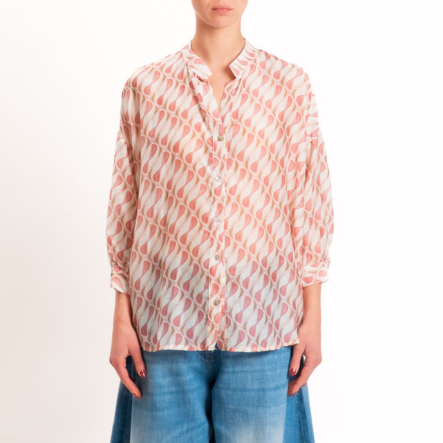 Zeroassoluto-Camicia MAIA mussola seta/cotone - optical burro/pink