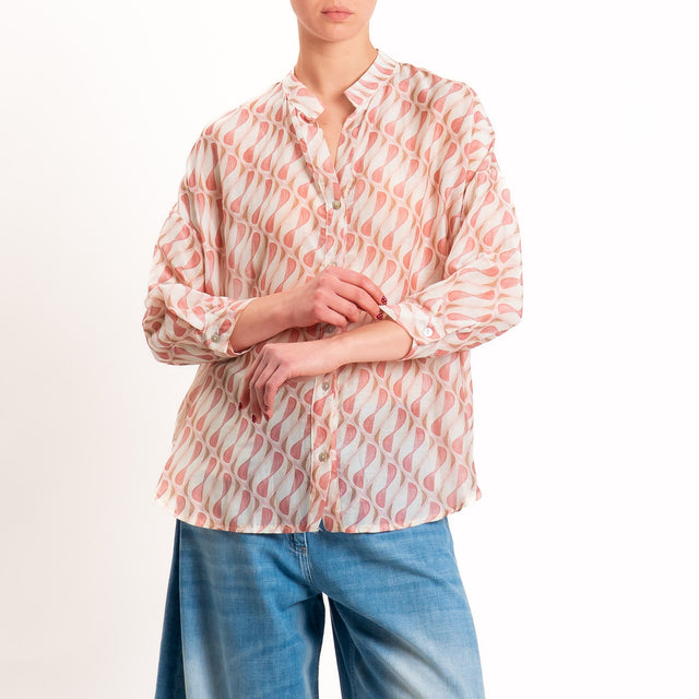 Zeroassoluto-Camicia MAIA mussola seta/cotone - optical burro/pink