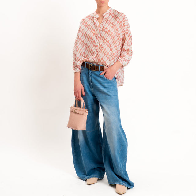 Zeroassoluto-Camicia MAIA mussola seta/cotone - optical burro/pink