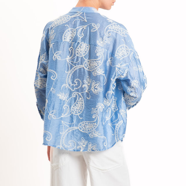 Zeroassoluto-Camicia MAIA mussola in lyocel - ricami azzurro/bianco